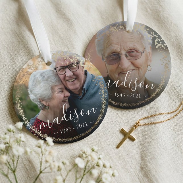 Elégant cadre Parties scintillant or photo Memoria (Elegant Gold Glitter Frame Photo Memorial Keepsake Ornament)