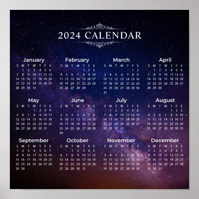 Élégant Calendrier 2024 sur Voie Lactée | Poster (Devant)