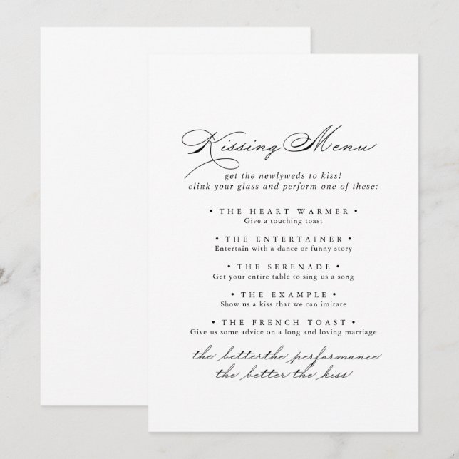 Elégant Calligraphie Mariage Kissing Menu Carte de (Devant / Derrière)