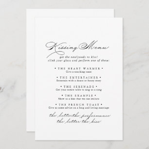 Elégant Calligraphie Mariage Kissing Menu Carte de