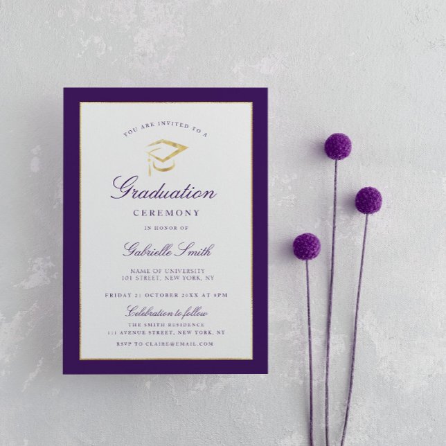 Elegant cap purple graduation ceremony invitation (Créateur téléchargé)