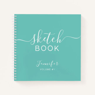 Elégant carnet de croquis Votre nom Script bleu Tu