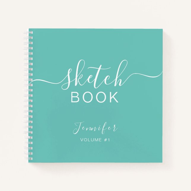 Elégant carnet de croquis Votre nom Script bleu Tu (Devant)