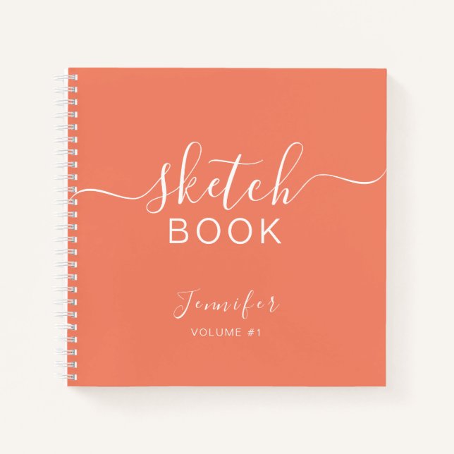 Elégant carnet de croquis Votre nom Script Coral (Devant)