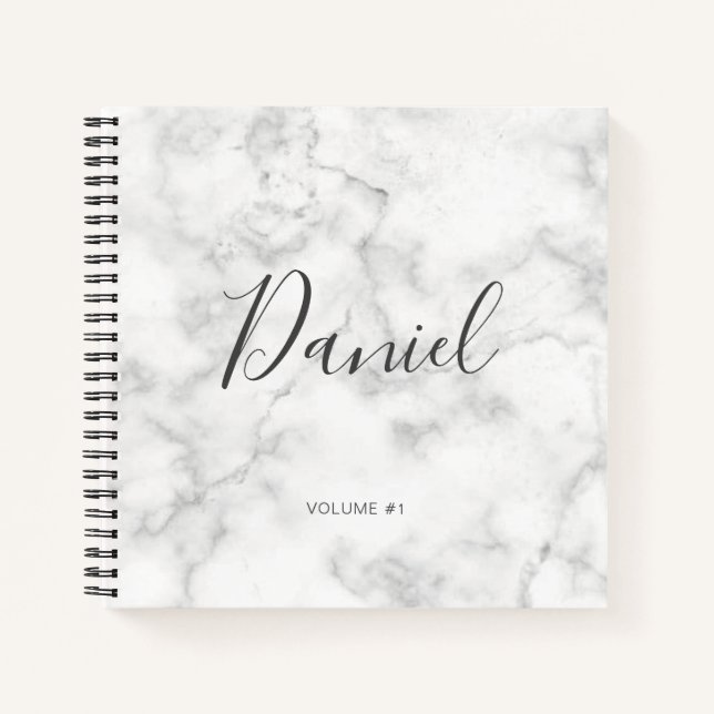 Elégant carnet de croquis Votre nom Script Marble  (Devant)