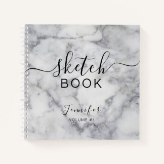 Elégant carnet de croquis Votre nom Script Marble