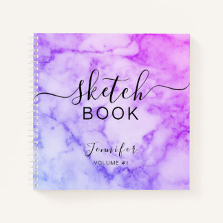Elégant carnet de croquis Votre nom Script Marble
