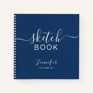 Elégant carnet de croquis Votre nom Script Navy Bl