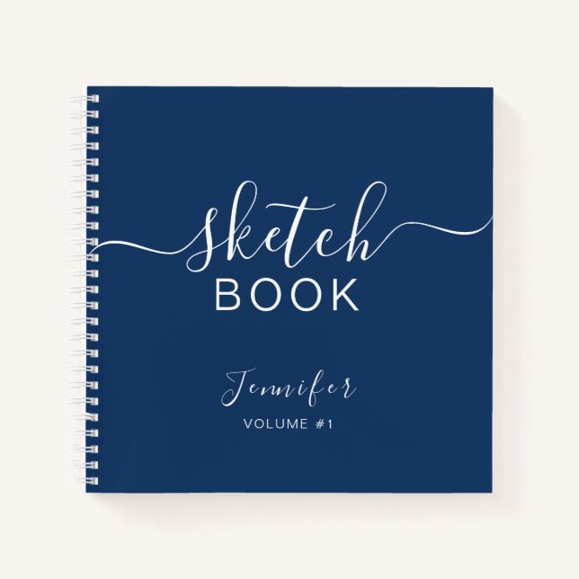 Elégant carnet de croquis Votre nom Script Navy Bl (Devant)