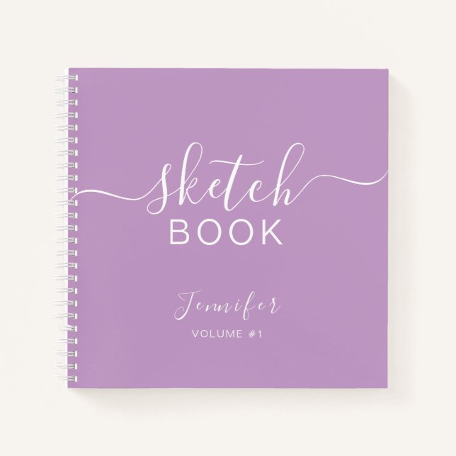 Elégant carnet de croquis Votre nom Script Purple (Devant)