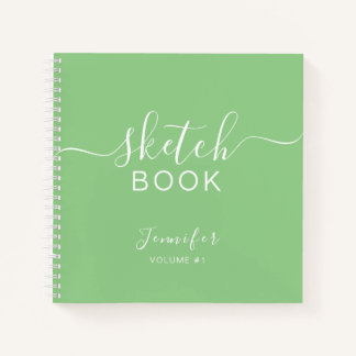 Elégant carnet de croquis Votre nom Script Sage Gr