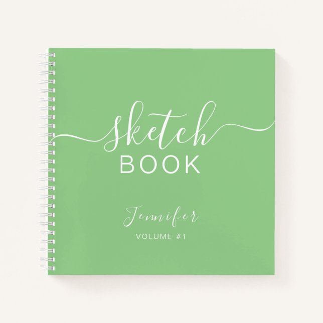 Elégant carnet de croquis Votre nom Script Sage Gr (Devant)