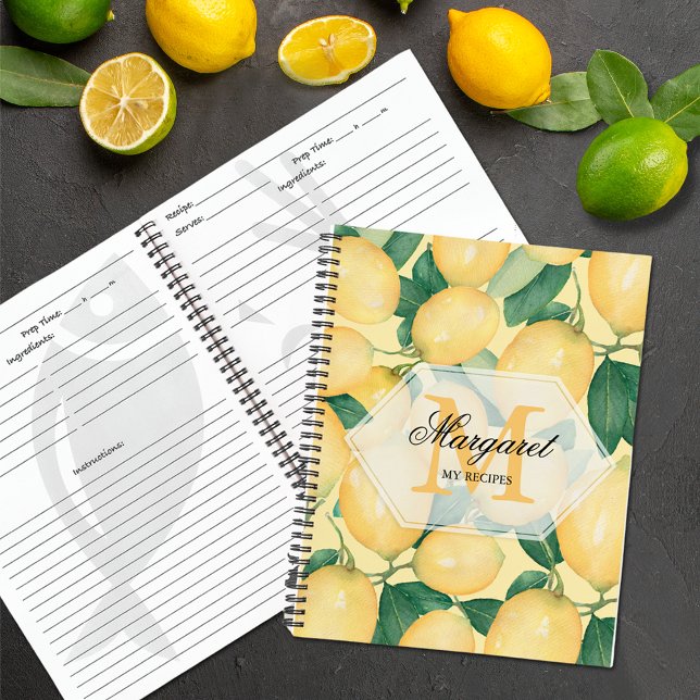 Élégant Carnet de recettes de la famille des citro (Elegant lemon design cover for family recipes notebook - SOFT or HARD cover)