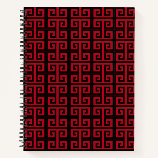 Élégant Carnet Motif grec noir et rouge (Devant)