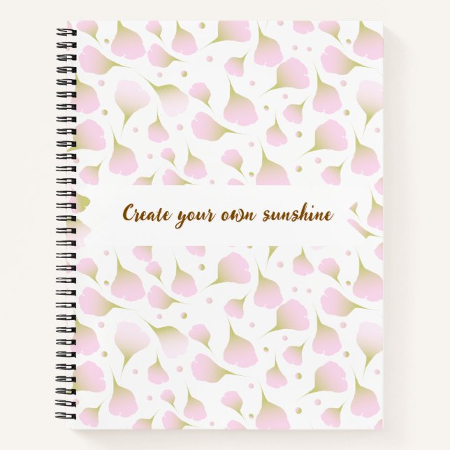 Élégant Carnet Rose Poudré Monogramme Fleurs (Devant)