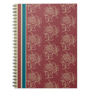 Elégant Carnet Spiral, Maroon, Floral Bleu