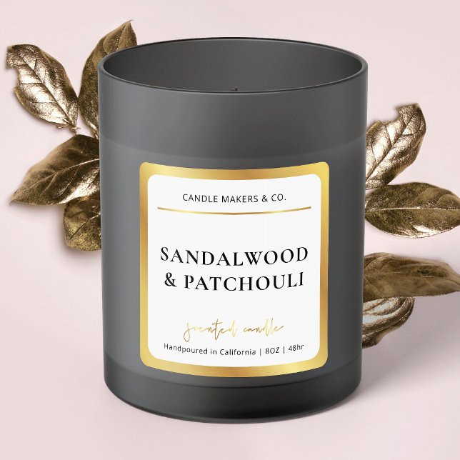 Élégant Carré de bougie Étiquette Faux Gold Script (Créateur téléchargé)