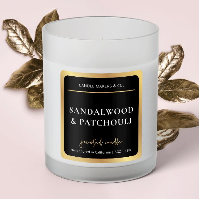 Élégant Carré de bougie Étiquette noir & or Script (Créateur téléchargé)