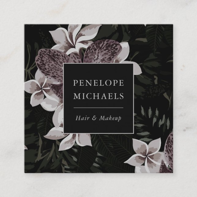 Élégant Carré floral foncé Carte de visite d'impre (Devant)