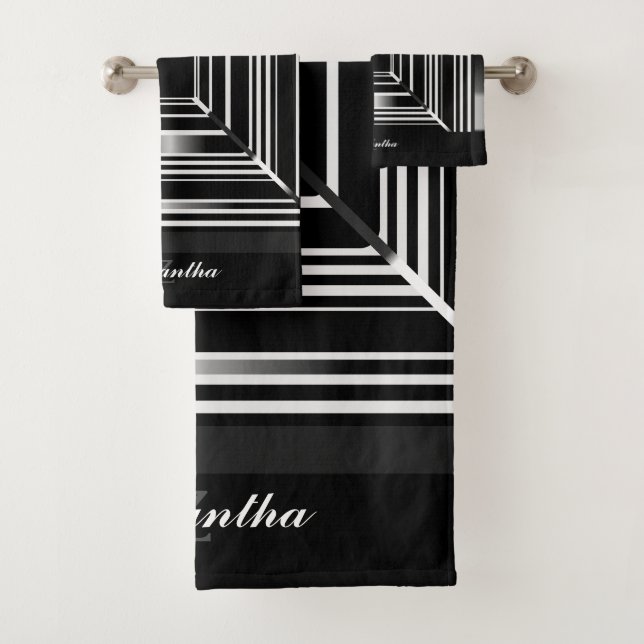 Élégant Carrés Géométriques Noir Blanc Et Argent (En situation)