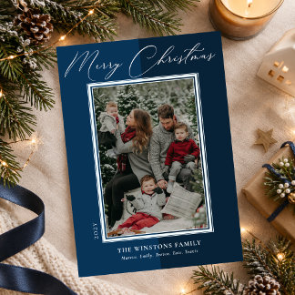 Élégant carte de Noël minimaliste bleu marine bico