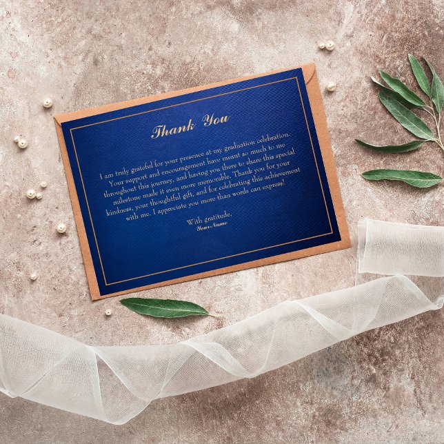 Elégant Carte de remerciements Bleu & Or Trimmed (Créateur téléchargé)