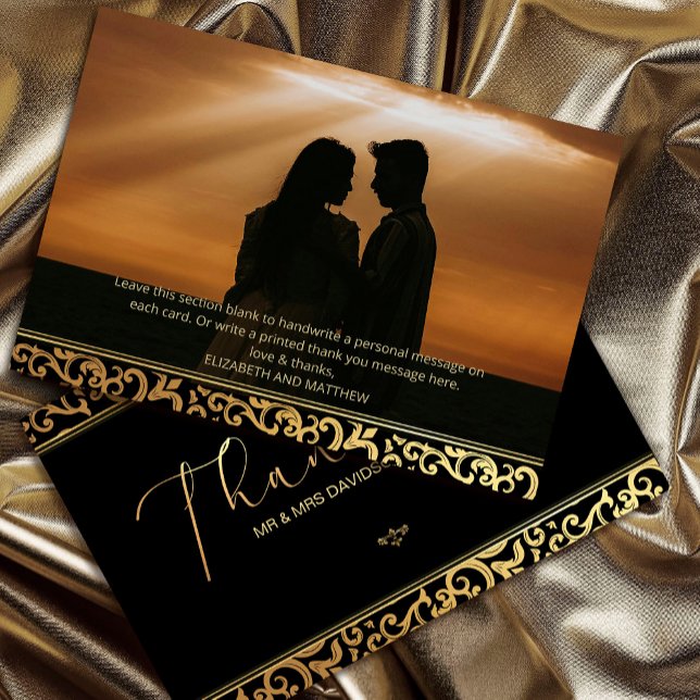 Elégant Carte de remerciements cadre or (Elegant gold Frame Thank You Card #sunsetthankyoucard #sunsetcouple #weddingmessage #goldframe)