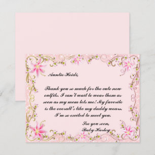 Élégant Carte de remerciements de Baby shower rose