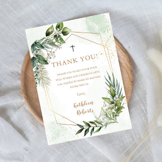 Élégant Carte de remerciements de baptême de feuil