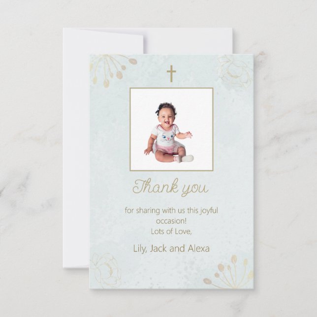 Élégant Carte de remerciements de baptême pour béb (Devant)