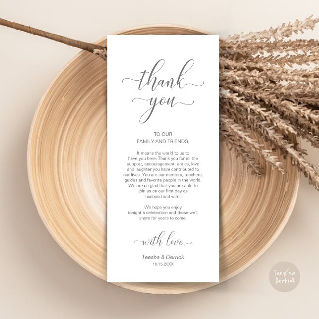Elégant Carte de remerciements De Cadre De Mariage (Wedding Dinner Place Setting Thank You Card, in Modern Classy, Dark Grey)