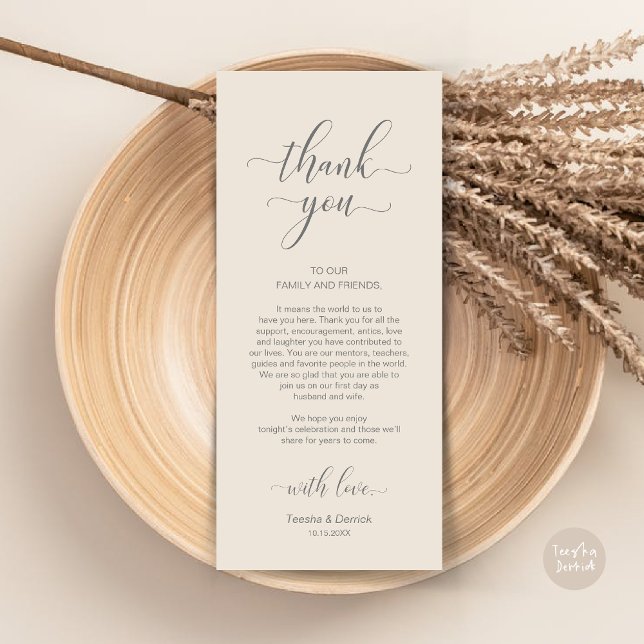 Elégant Carte de remerciements De Cadre De Mariage (Wedding Dinner Place Setting Thank You Card, in Modern Classy, cream dark grey)