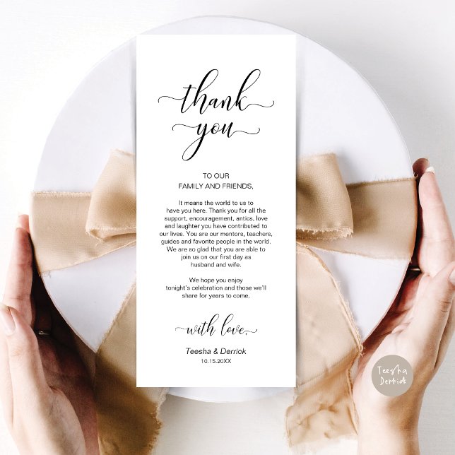 Elégant Carte de remerciements De Cadre De Mariage (Wedding Dinner Place Setting Thank You Card, in Modern Classy, Black and White)
