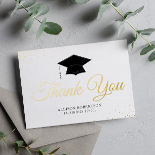 élégant carte de remerciements de graduation en or