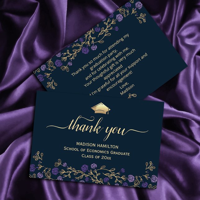 Élégant Carte de remerciements de graduation en or ("Make every 'thank you' a work of art! Our gorgeous graduation thank you cards feature a stunning)