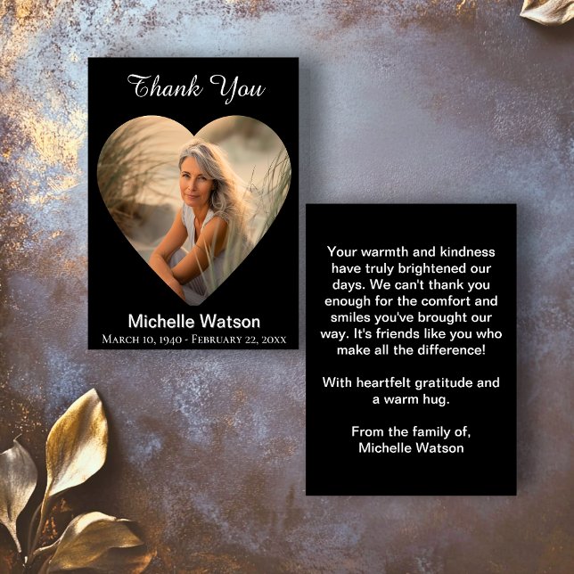 Élégant Carte de remerciements de photos du coeur  (Elegant Funeral Heart Photo Thank You Card)