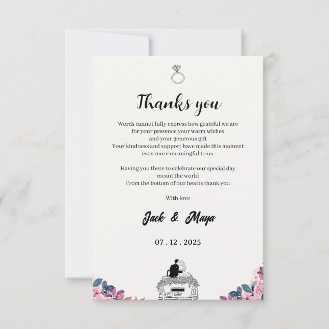 Élégant Carte de remerciements de script - Mariage (Devant)