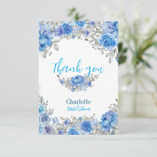 Élégant Carte de remerciements Floral Bleu