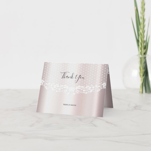 Élégant Carte de remerciements floral dentelle bla (Devant)