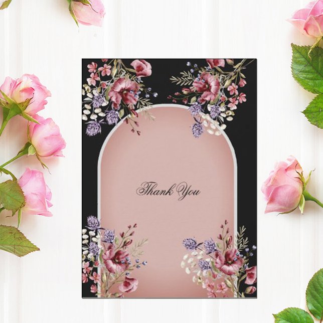 Élégant Carte de remerciements floral noir et rose (Créateur téléchargé)