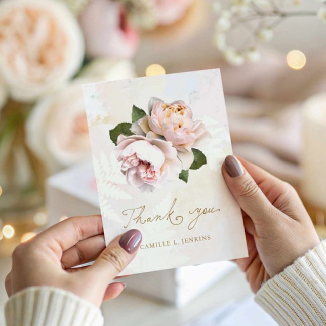 Élégant Carte de remerciements Floral Rose (Blush Pink Floral Bridal Shower Thank you Card)