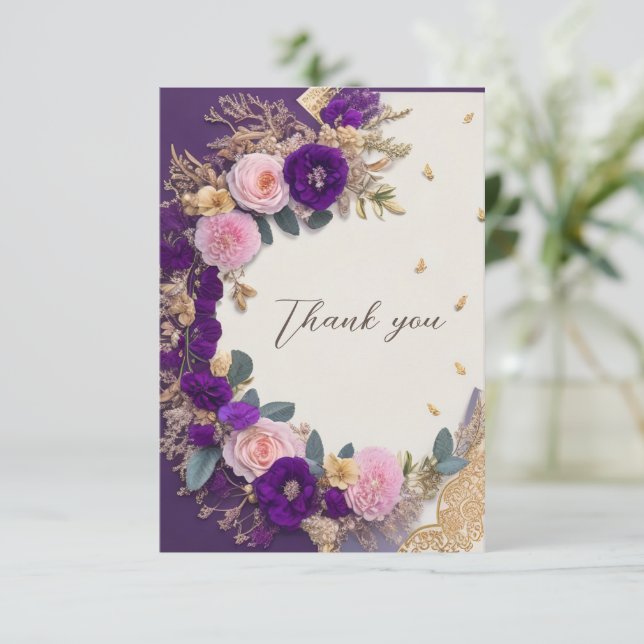 Élégant Carte de remerciements funéraire à fleurs  (Debout devant)