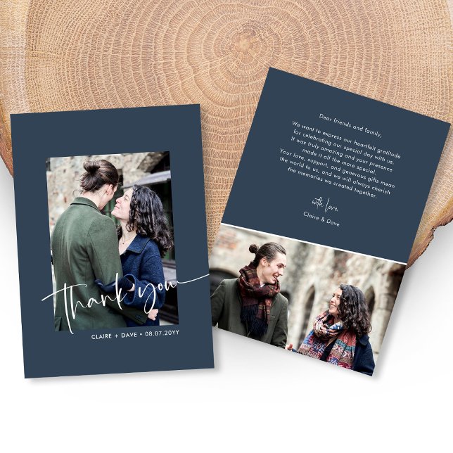 Élégant Carte de remerciements Mariage (Minimalist Simple Hand Lettering Wedding Photo Thank You Card)