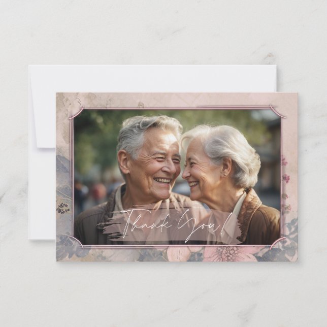 Elégant Carte de remerciements Mariage à l'ancienn (Devant)