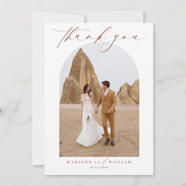 Élégant Carte de remerciements Mariage en terre cu (Devant)