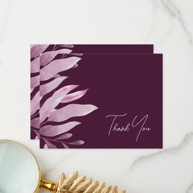 Élégant Carte de remerciements Mariage Feuille de  (Devant/Arrière en situation)