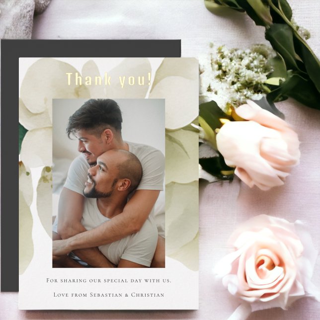 Élégant Carte de remerciements Mariage personnalis (Elegant Personalized Wedding Thank You Card from Ricaso. Delicate real foil detail. Add own photo.)