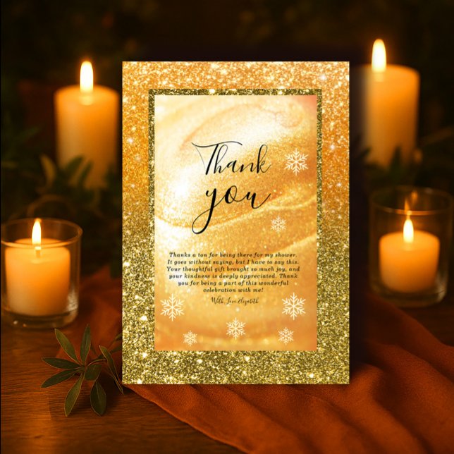 Élégant Carte de remerciements Or | Parties scinti (Elegant Gold Thank You Card | Glitter and Pearl#zazzlemade #thankyouwedding #christmas#goldenligh)