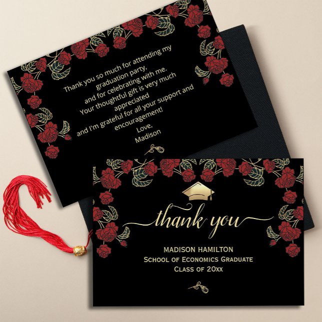 Élégant Carte de remerciements Red Gold ("Make every 'thank you' a work of art! Our gorgeous graduation thank you cards feature a stunning)