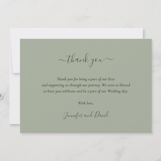 Élégant Carte de remerciements vert Sage Script (Devant)